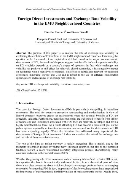 Foreign Direct Investments and Exchange Rate Volatility at the EMU ...