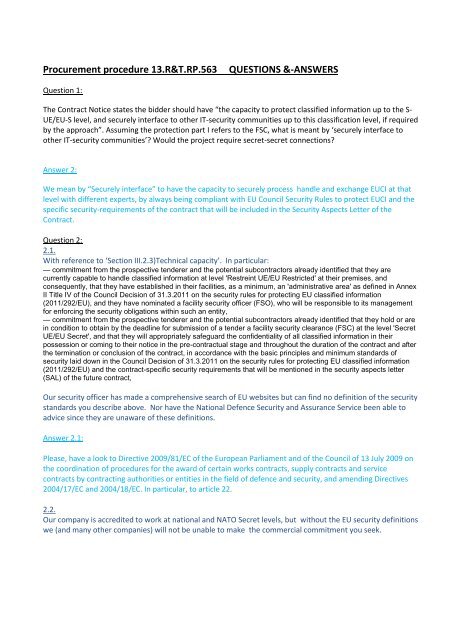 13 R Amp T Rp 563 Questions Amp Answers 2 European Defence Agency