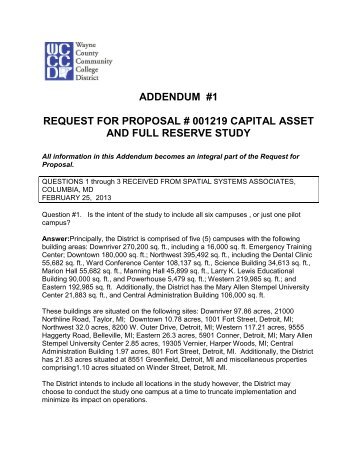 ADDENDUM #1 REQUEST FOR PROPOSAL # 001219 CAPITAL ...