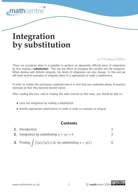 Integration by substitution - Mathcentre