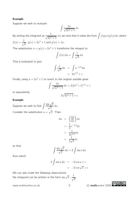 Integration by substitution - Mathcentre