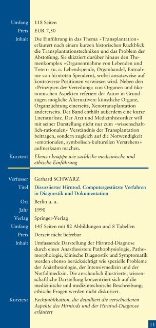 Literaturhinweise zum Thema Organspende und Organtransplantation