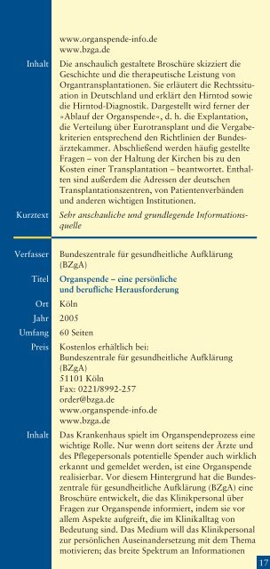 Literaturhinweise zum Thema Organspende und Organtransplantation