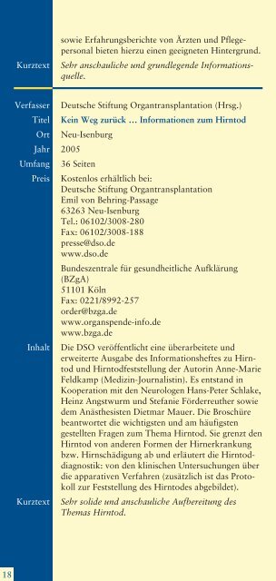 Literaturhinweise zum Thema Organspende und Organtransplantation