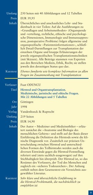 Literaturhinweise zum Thema Organspende und Organtransplantation