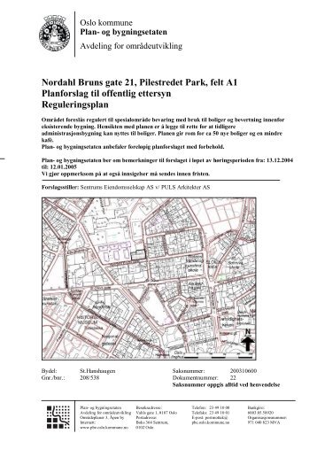 Nordahl Bruns gate 21, Pilestredet Park, felt A1 Planforslag til ...