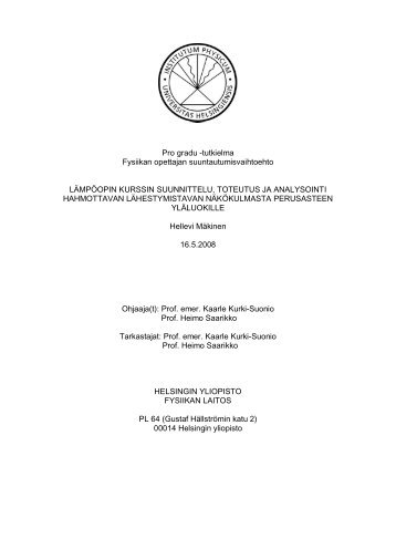 Pro gradu -tutkielma Fysiikan opettajan suuntautumisvaihtoehto ...