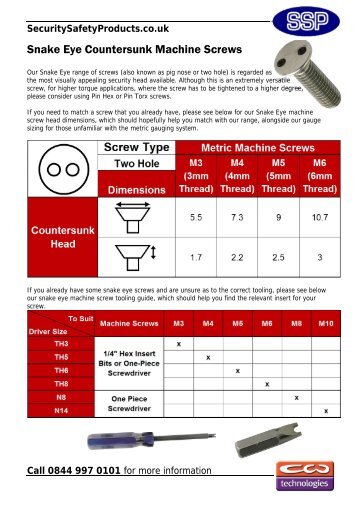 Snake Eye Countersunk Machine Screws