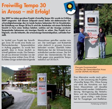 Freiwillig Tempo 30 in Arosa â mit Erfolg! - Signal AG