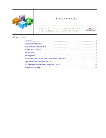 Cluster Ready Services Certification for Oracle Essbase