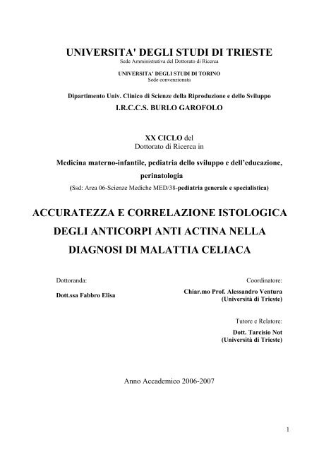 tesi dottorato fabbro.pdf - OpenstarTs - UniversitÃ  degli Studi di  Trieste