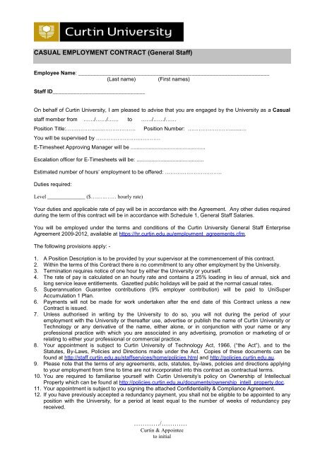 CASUAL EMPLOYMENT CONTRACT - Human Resources - Curtin ...