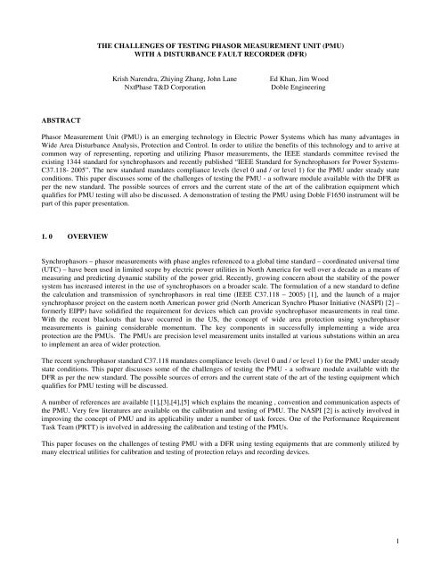 1 THE CHALLENGES OF TESTING PHASOR MEASUREMENT ...