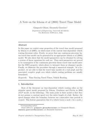 A Note on the Ichoua et al (2003) Travel Time Model