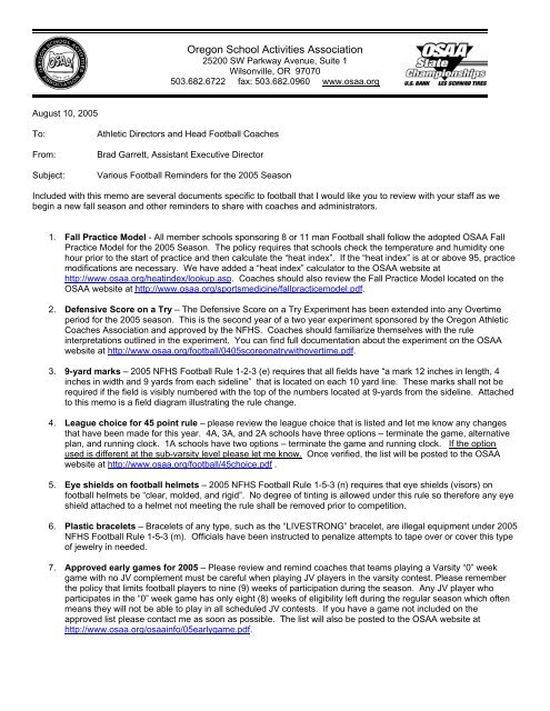 2005 Reminders Memo - OSAA