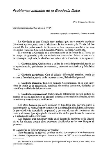 Problemas actuales de la Geodesia fÃƒÂ­sica