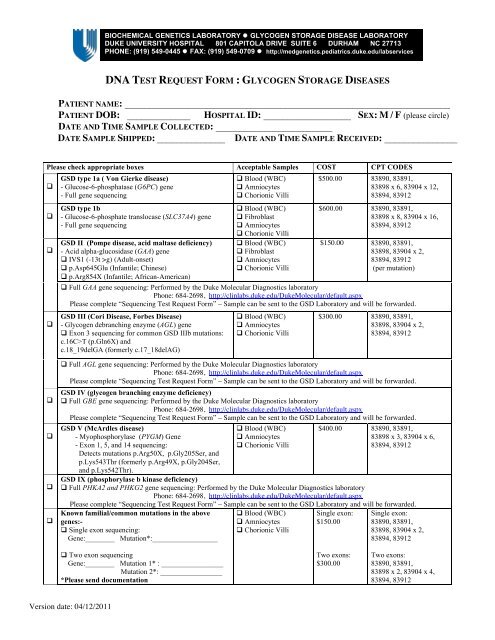 DNA Test Request form 04122011 - Duke Pediatrics Intranet