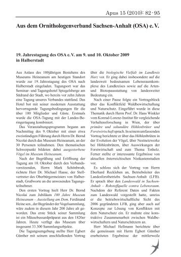 (OSA) e. V. - Ornithologenverband Sachsen-Anhalt eV