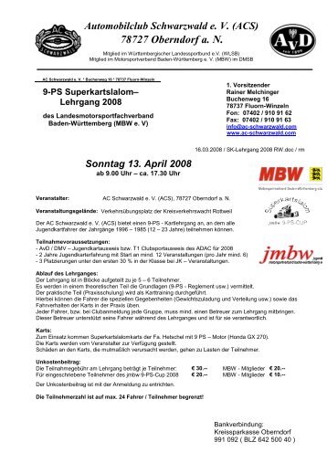 Automobilclub Schwarzwald e. V. (ACS) 78727 Oberndorf a. N. - jmbw