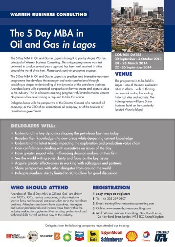 The 5 Day MBA in Oil and Gas in Lagos - Warren Business Consulting