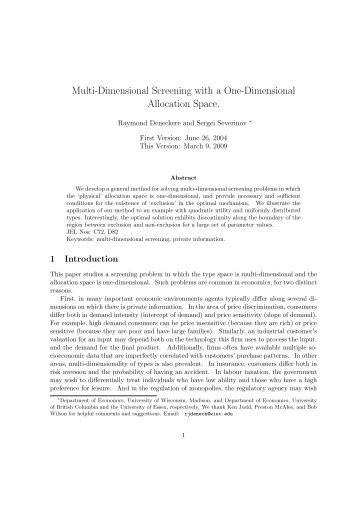 Multi-Dimensional Screening with a One ... - WebMeets.com