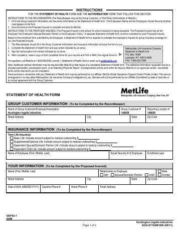 MetLife Evidence of Insurability Form HII_10 ... - Benefits Connect