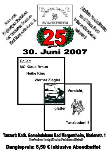 Einladungsflyer zur 25-Jahr-Feier 2007 - Taubertal Dancers