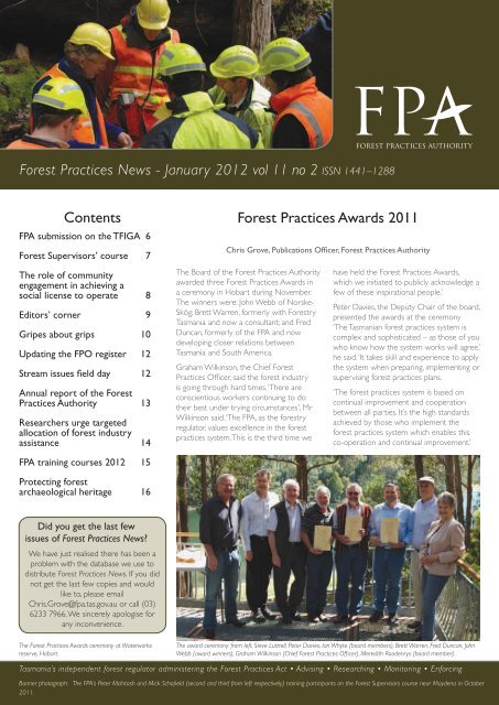 FPN vol 11 no 2 January 2012 - The Forest Practices Authority