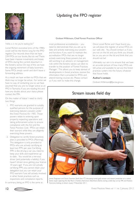 FPN vol 11 no 2 January 2012 - The Forest Practices Authority