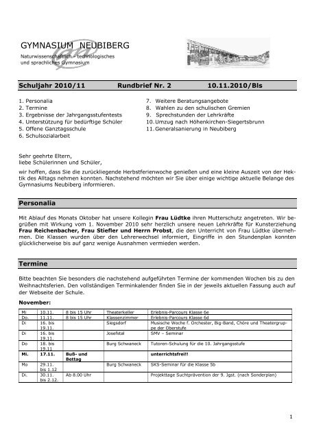 2010/11 Rundbrief Nr. 2 - Gymnasium Neubiberg