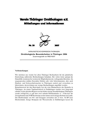 Verein Thüringer Ornithologen eV Mitteilungen und Informationen
