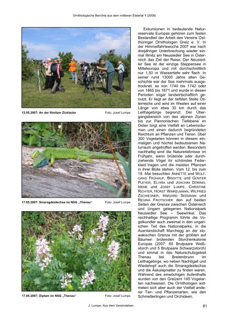 Ornithologische Berichte aus dem mittleren Elstertal