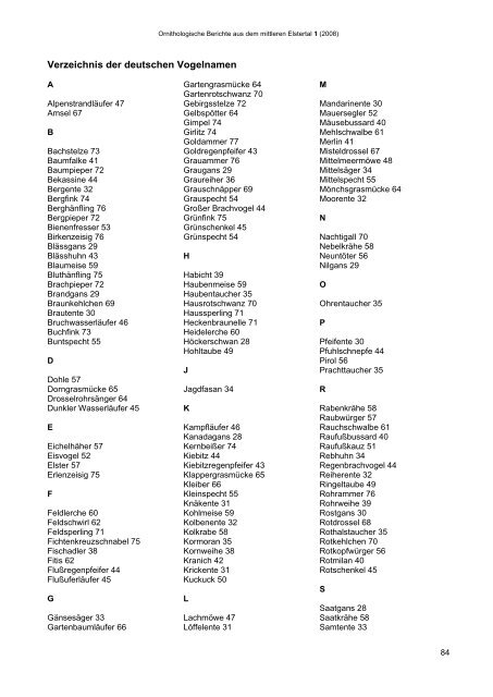 Ornithologische Berichte aus dem mittleren Elstertal