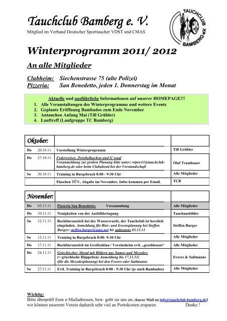 interprogramm 2011/ 2012 - Tauchclub Bamberg eV