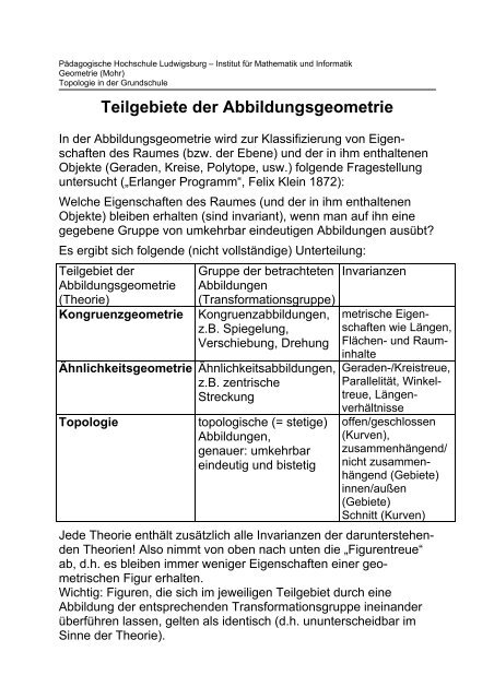 Teilgebiete der Abbildungsgeometrie - Mohr.lehrer.belwue.de