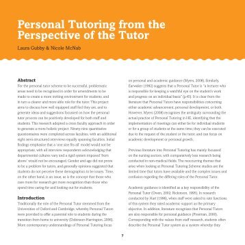 Personal Tutoring from the Perspective of the Tutor - University of ...