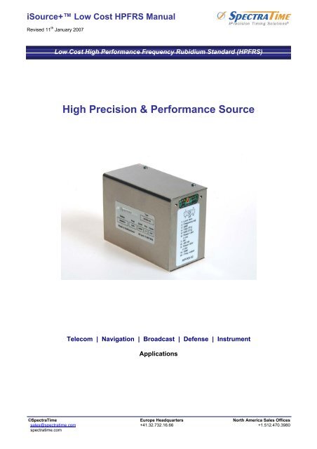 iSource+â¢ Low Cost HPFRS Manual - Spectratime