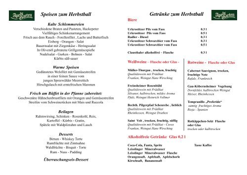 Speisen zum Herbstball Getränke zum Herbstball