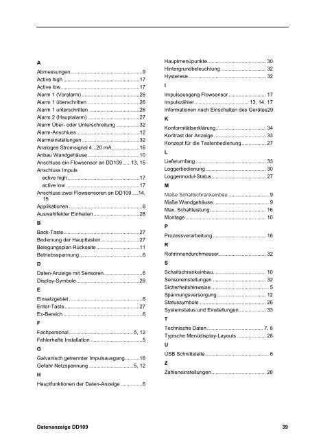 Installations- und Betriebsanleitung Datenanzeige DD 109 Optionen ...