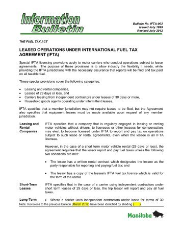 Leased Operations Under International Fuel Tax Agreement (IFTA)
