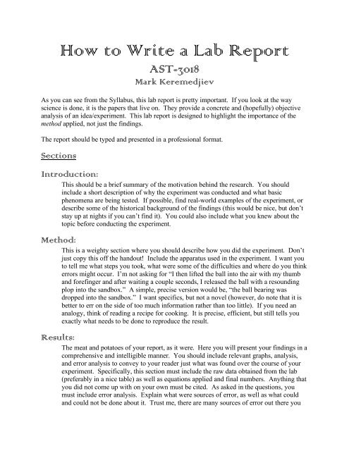 what to write in analysis for lab report