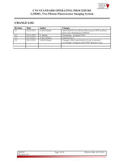 CNS STANDARD OPERATING PROCEDURE Two Photon ...