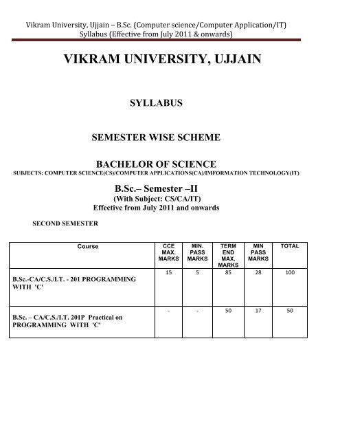 Syllabus (Effective from July 2011 & onwards) - Vikram University