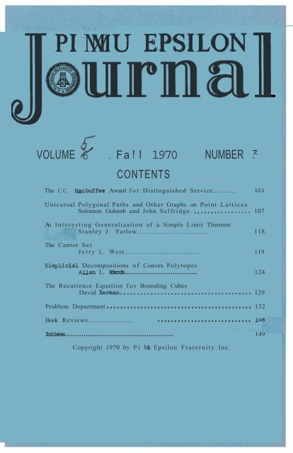 Vol 5 No 3 Pi Mu Epsilon Vol 5 No 3 Pi Mu Epsilon
