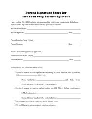 Parent Signature Sheet for The 2012-2013 Science Syllabus