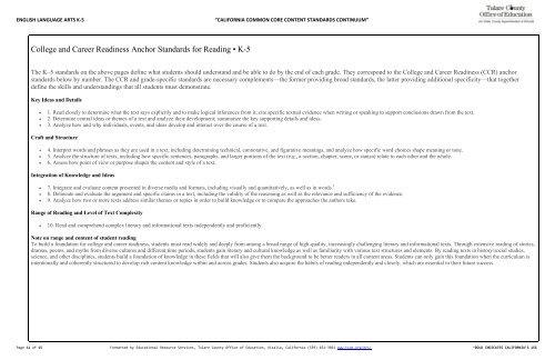 CCCS K-5 ELA Continuum - Tulare County Office of Education