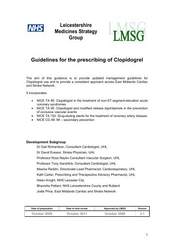 Leicestershire Guidelines for Prescribing Clopidogrel in Primary Care