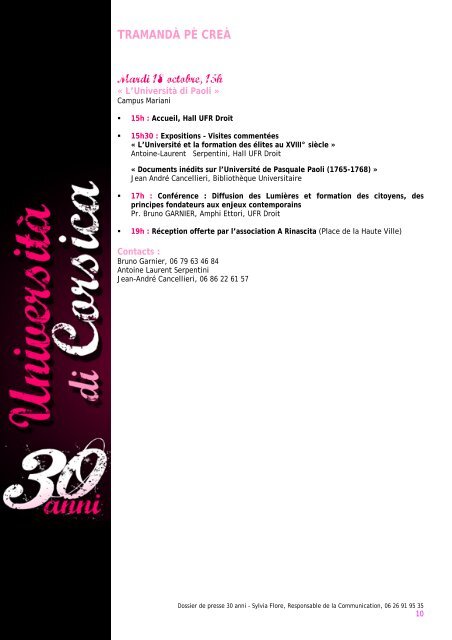 30 anni - Università di Corsica Pasquale Paoli