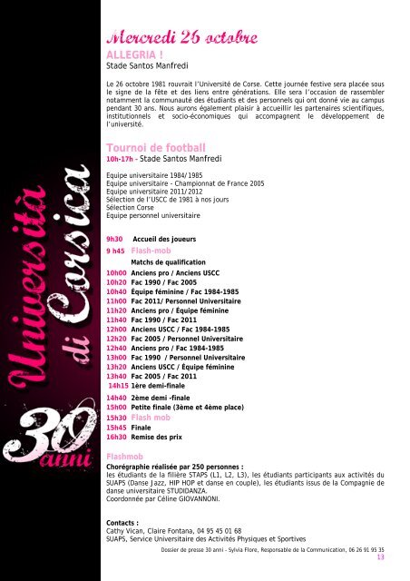 30 anni - Università di Corsica Pasquale Paoli