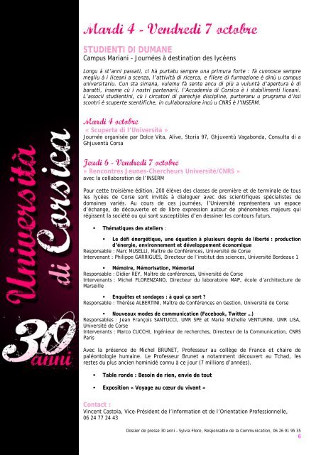 30 anni - Università di Corsica Pasquale Paoli